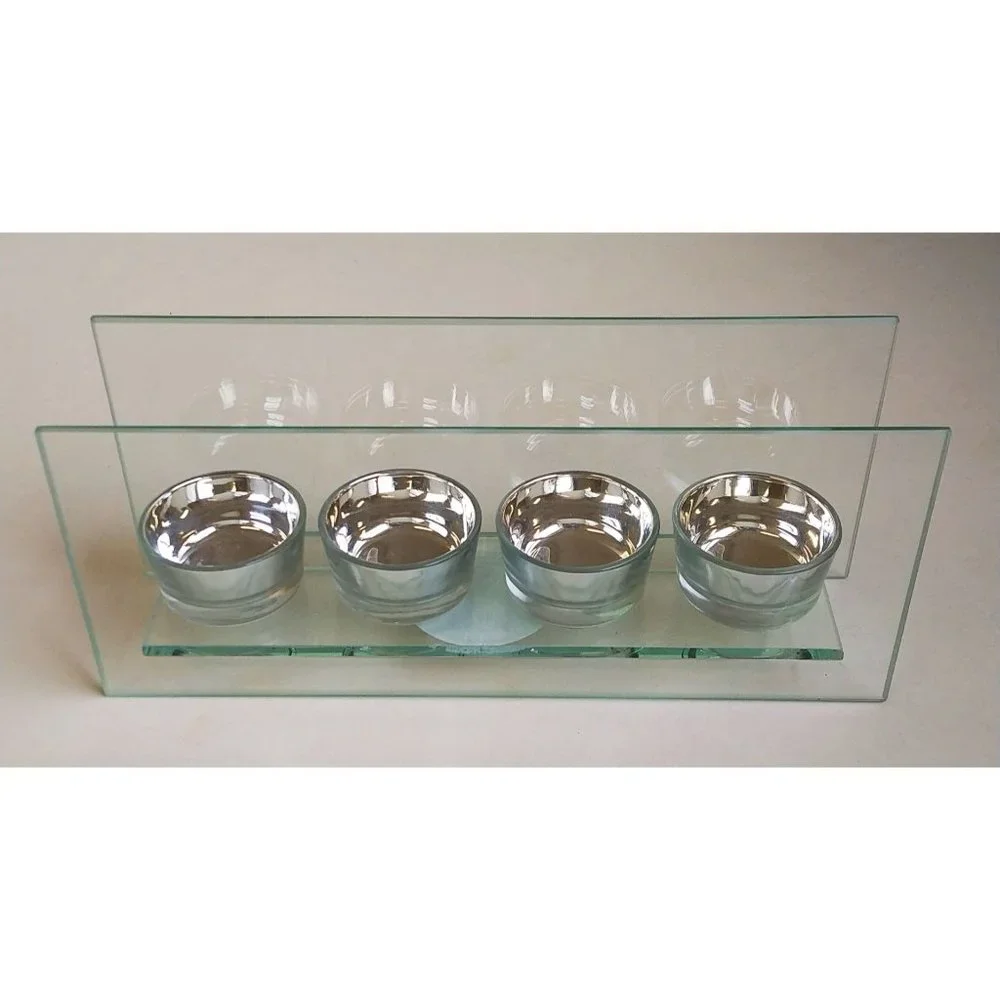 Silver & Glass 4 Tea Light Holder & FREE Honey Scented Tea lights